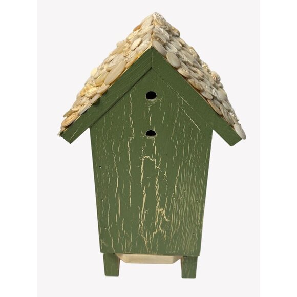 Vintage Handcrafted Wooden Birdhouse With Heart Cutouts Button Adorned Roof - Picture 6 of 10